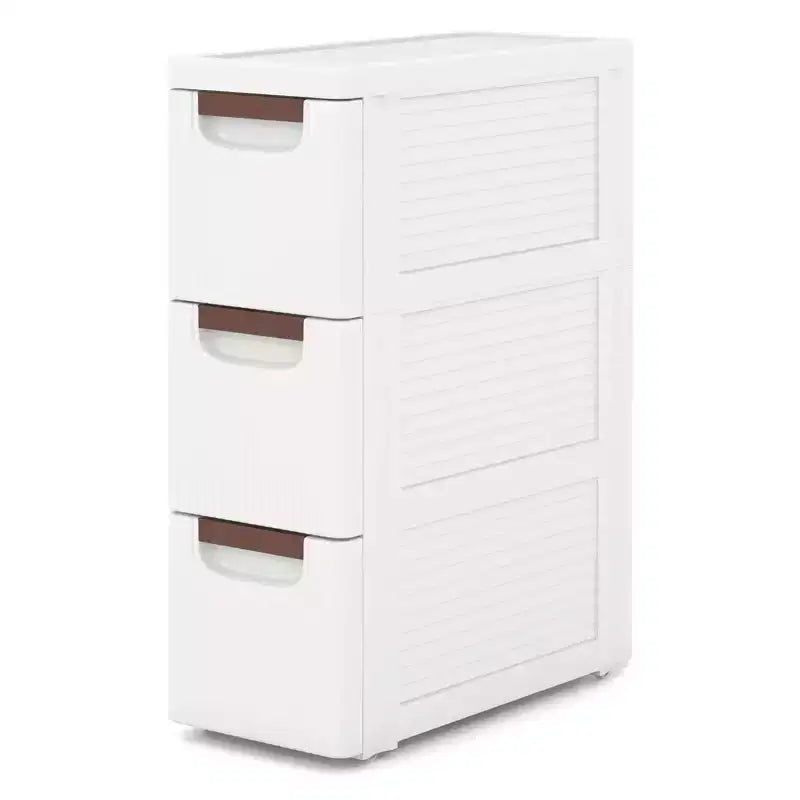 Costway 1/2 PCS 3-Drawer Narrow Rolling Storage Cabinet with Pull Handles Built-in Wheels