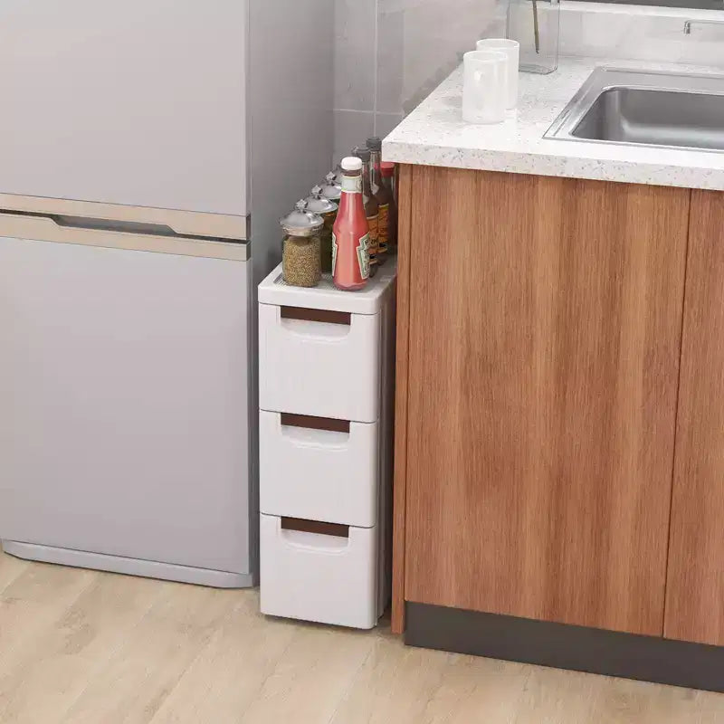 Costway 1/2 PCS 3-Drawer Narrow Rolling Storage Cabinet with Pull Handles Built-in Wheels
