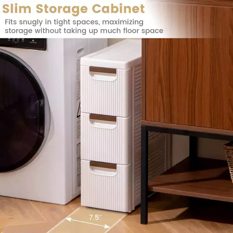 Costway 1/2 PCS 3-Drawer Narrow Rolling Storage Cabinet with Pull Handles Built-in Wheels