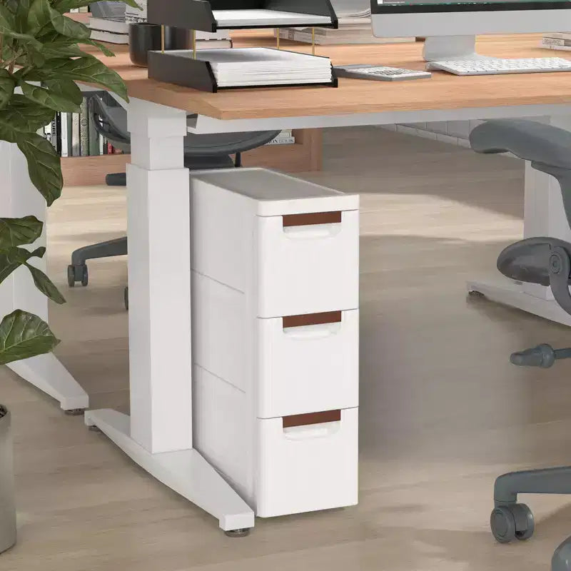 Costway 1/2 PCS 3-Drawer Narrow Rolling Storage Cabinet with Pull Handles Built-in Wheels