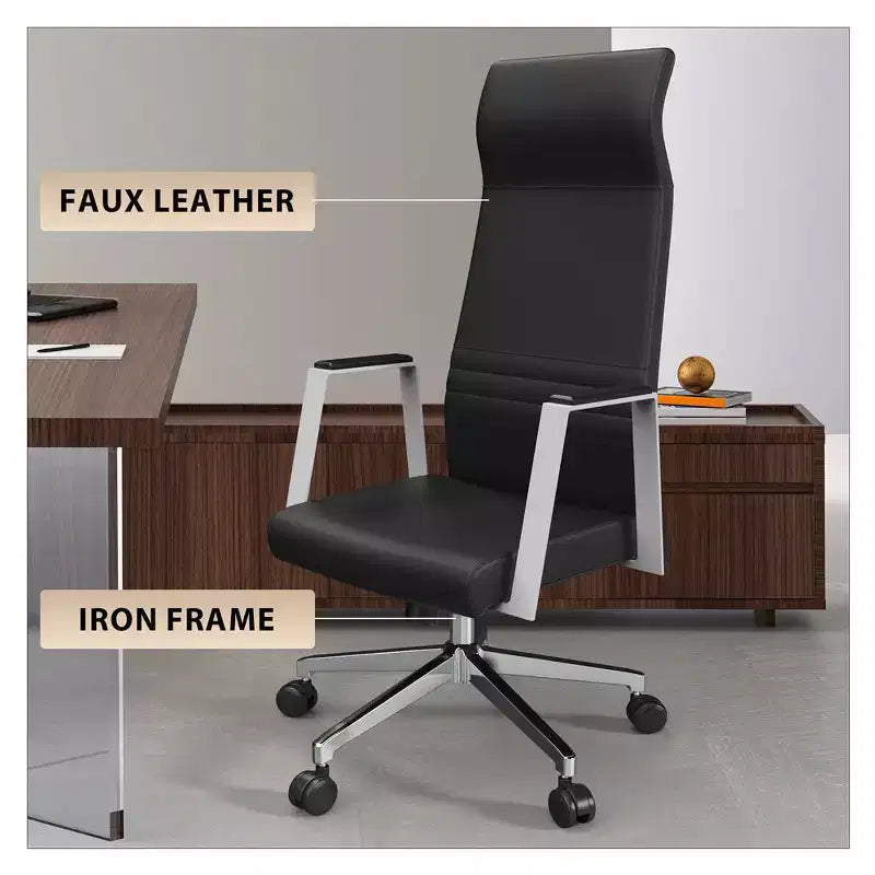Sedia da ufficio ergonomica LeisureMod Adorit High-Back in pelle - Girevole e reclinabile - Sedia da scrivania direzionale regolabile