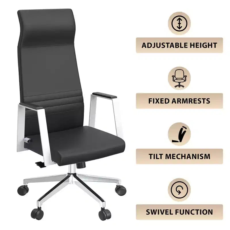 Sedia da ufficio ergonomica LeisureMod Adorit High-Back in pelle - Girevole e reclinabile - Sedia da scrivania direzionale regolabile