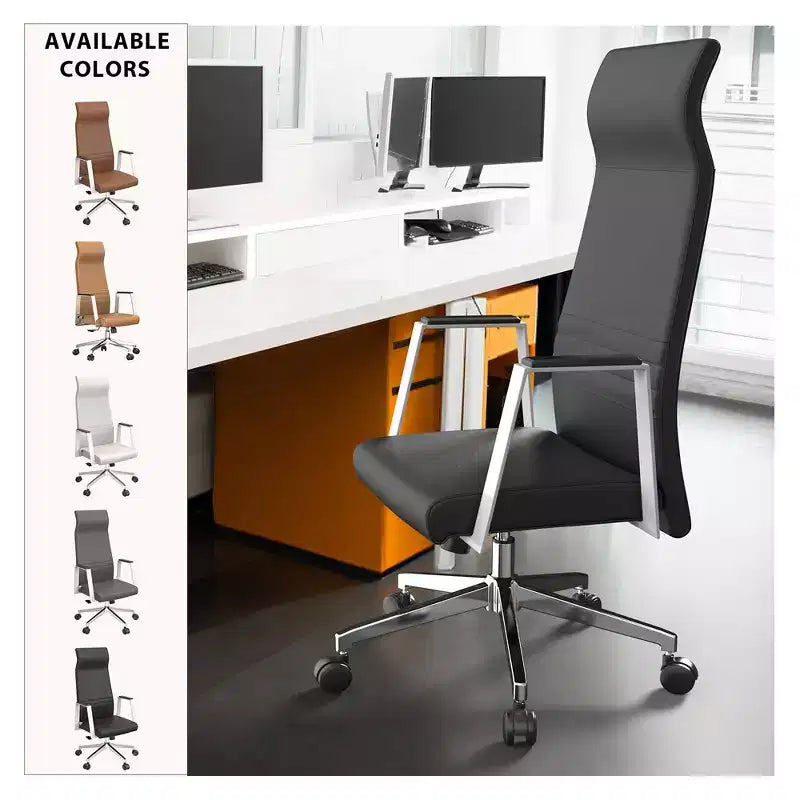 Sedia da ufficio ergonomica LeisureMod Adorit High-Back in pelle - Girevole e reclinabile - Sedia da scrivania direzionale regolabile