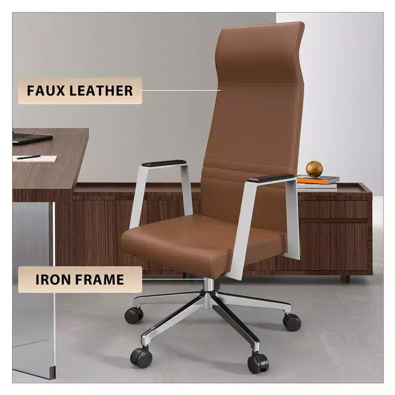 Sedia da ufficio ergonomica LeisureMod Adorit High-Back in pelle - Girevole e reclinabile - Sedia da scrivania direzionale regolabile