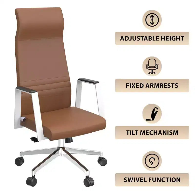Sedia da ufficio ergonomica LeisureMod Adorit High-Back in pelle - Girevole e reclinabile - Sedia da scrivania direzionale regolabile