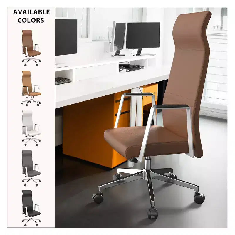 Sedia da ufficio ergonomica LeisureMod Adorit High-Back in pelle - Girevole e reclinabile - Sedia da scrivania direzionale regolabile