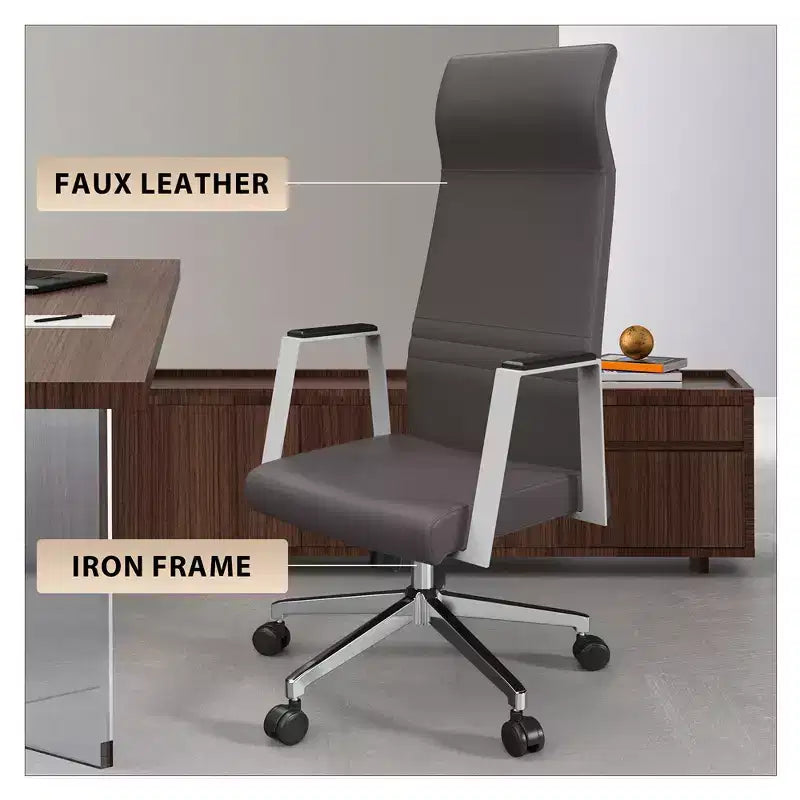Sedia da ufficio ergonomica LeisureMod Adorit High-Back in pelle - Girevole e reclinabile - Sedia da scrivania direzionale regolabile