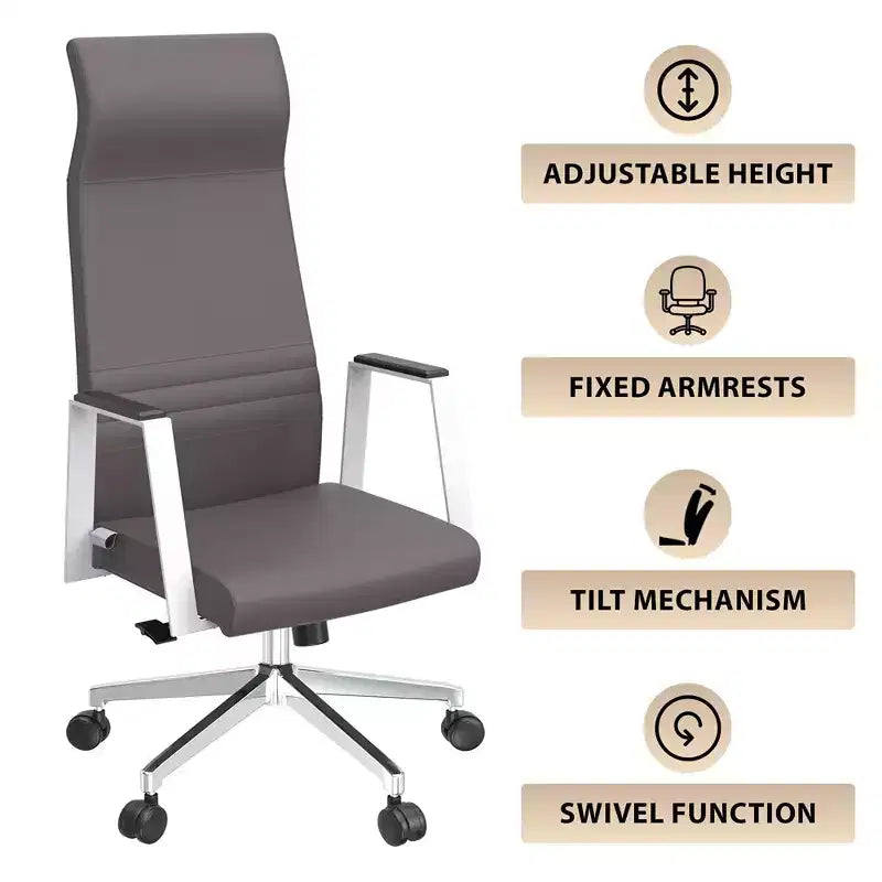Sedia da ufficio ergonomica LeisureMod Adorit High-Back in pelle - Girevole e reclinabile - Sedia da scrivania direzionale regolabile