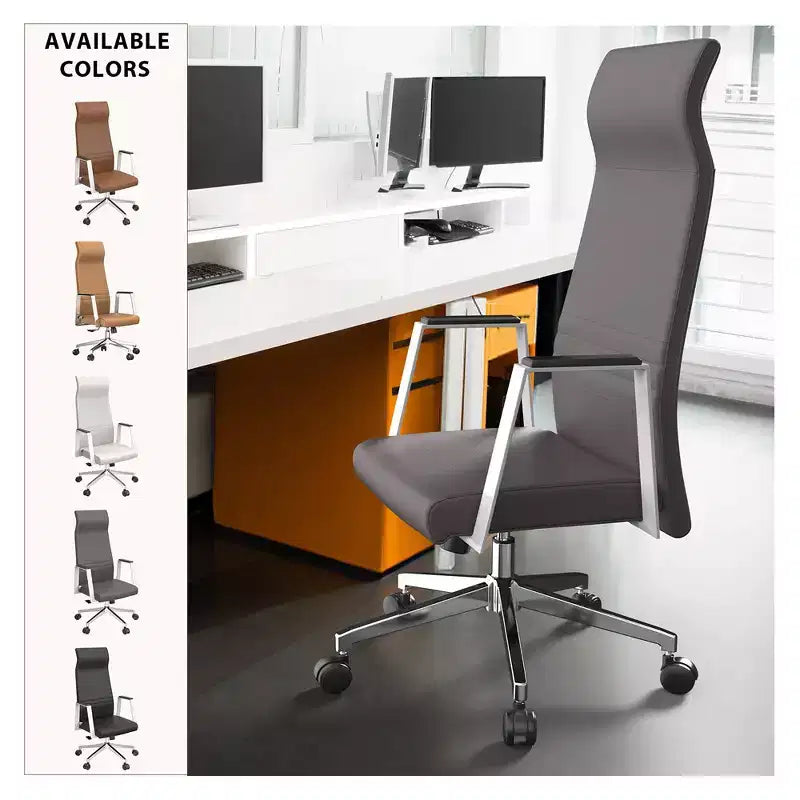 Sedia da ufficio ergonomica LeisureMod Adorit High-Back in pelle - Girevole e reclinabile - Sedia da scrivania direzionale regolabile