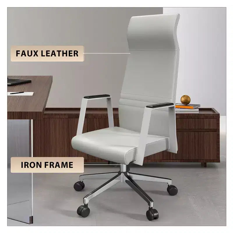Sedia da ufficio ergonomica LeisureMod Adorit High-Back in pelle - Girevole e reclinabile - Sedia da scrivania direzionale regolabile
