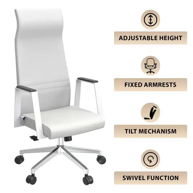 Sedia da ufficio ergonomica LeisureMod Adorit High-Back in pelle - Girevole e reclinabile - Sedia da scrivania direzionale regolabile