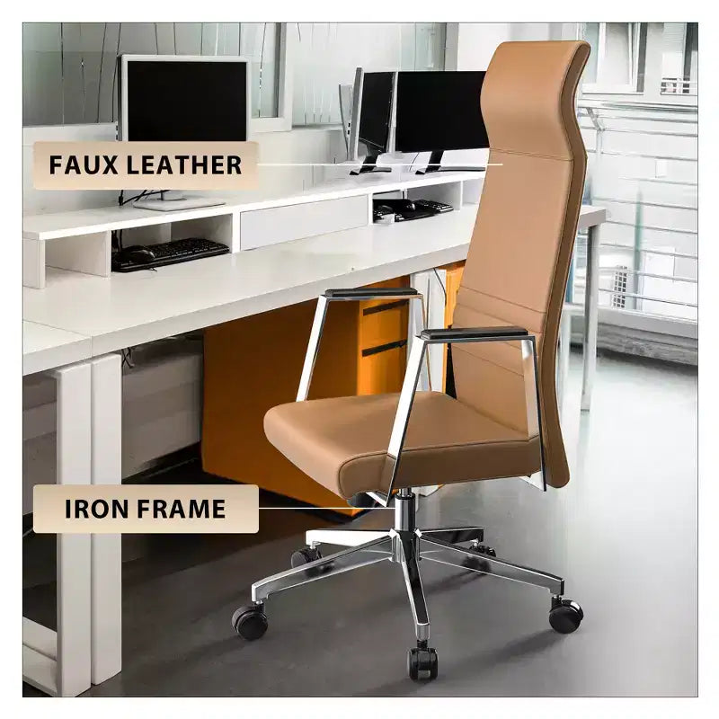 Sedia da ufficio ergonomica LeisureMod Adorit High-Back in pelle - Girevole e reclinabile - Sedia da scrivania direzionale regolabile