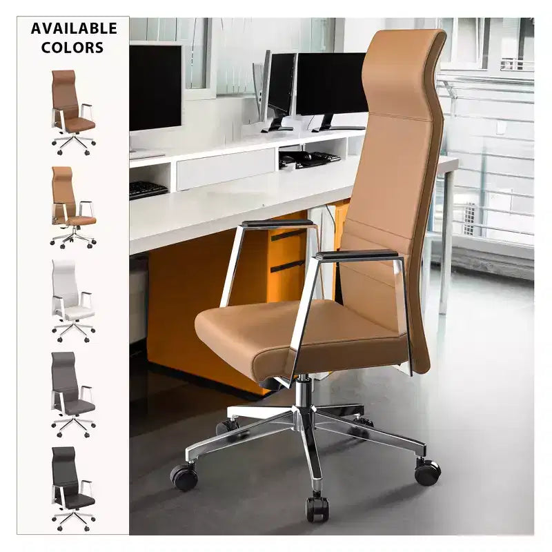 Sedia da ufficio ergonomica LeisureMod Adorit High-Back in pelle - Girevole e reclinabile - Sedia da scrivania direzionale regolabile
