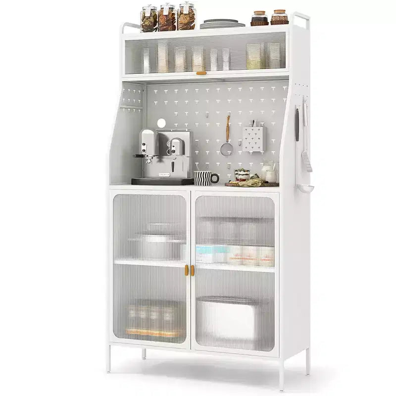 Costway 5-tier Metal Kitchen Bakers Rack with Pegboard 8 Hooks 5-position Adjustable Shelf White