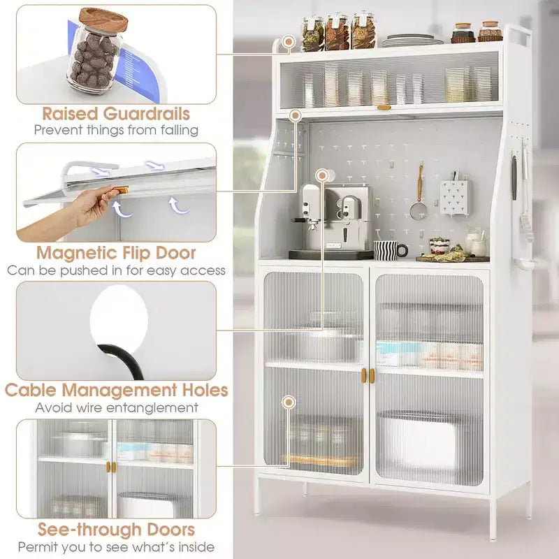 Costway 5-tier Metal Kitchen Bakers Rack with Pegboard 8 Hooks 5-position Adjustable Shelf White