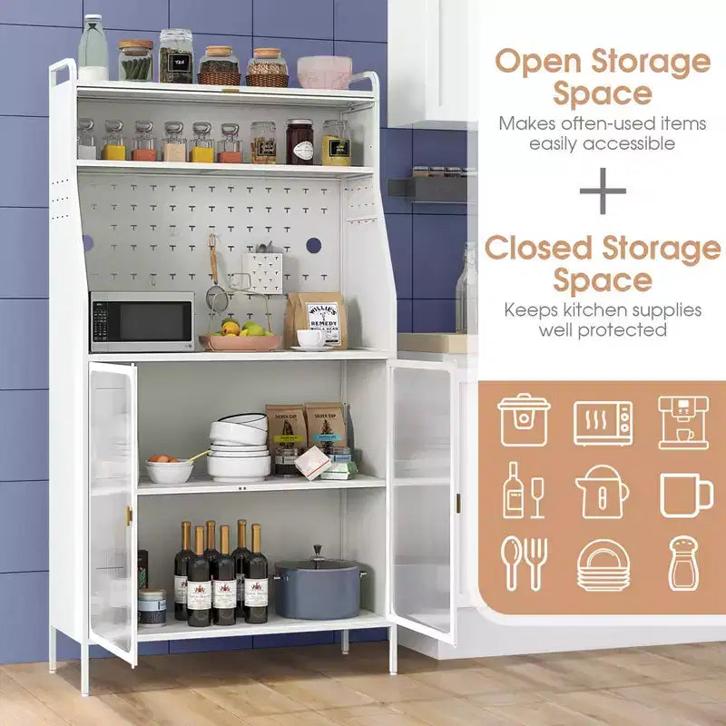Costway 5-tier Metal Kitchen Bakers Rack with Pegboard 8 Hooks 5-position Adjustable Shelf White