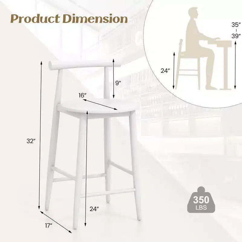 Costway Bar Chair Counter Height Stools Set of 2/4 with Acacia Wood Frame Supporting Legs White