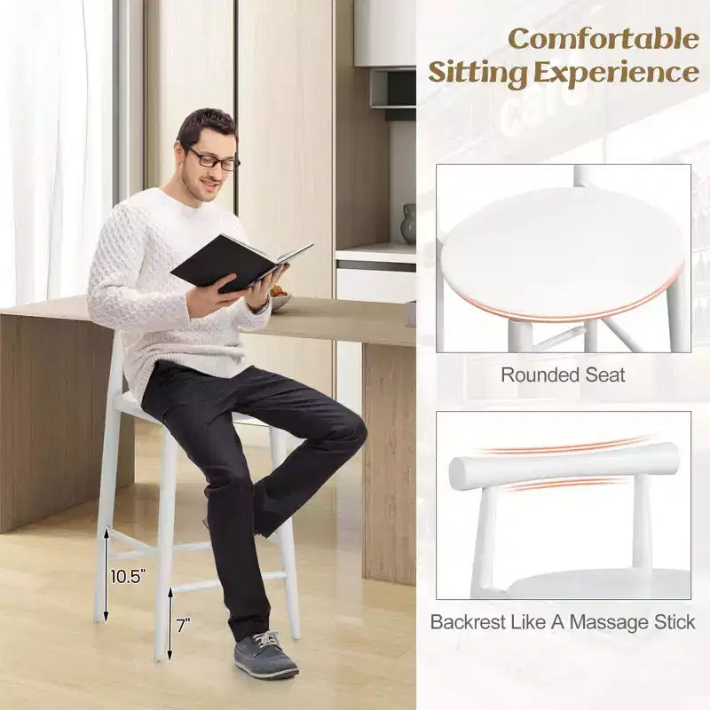 Costway Bar Chair Counter Height Stools Set of 2/4 with Acacia Wood Frame Supporting Legs White