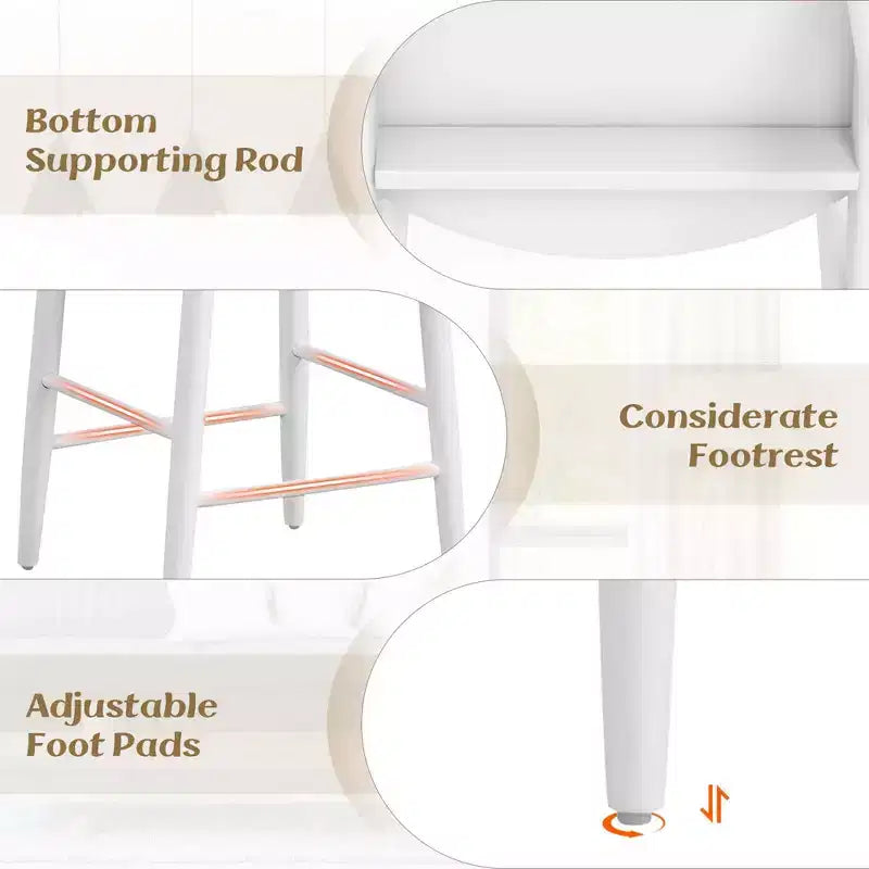 Costway Bar Chair Counter Height Stools Set of 2/4 with Acacia Wood Frame Supporting Legs White
