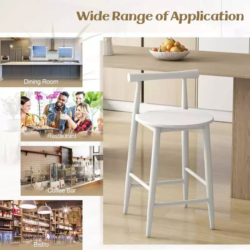 Costway Bar Chair Counter Height Stools Set of 2/4 with Acacia Wood Frame Supporting Legs White