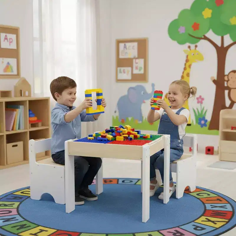 Teamson Kids Multi-Activity Table with Reversible Tabletop & Chairs Set