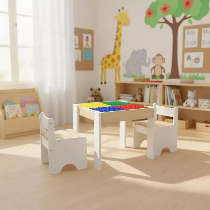 Teamson Kids Multi-Activity Table with Reversible Tabletop & Chairs Set
