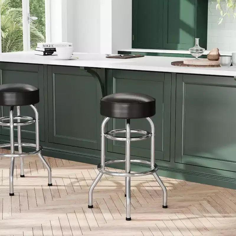 Flash Furniture 2 Pack Double Ring Chrome Barstool
