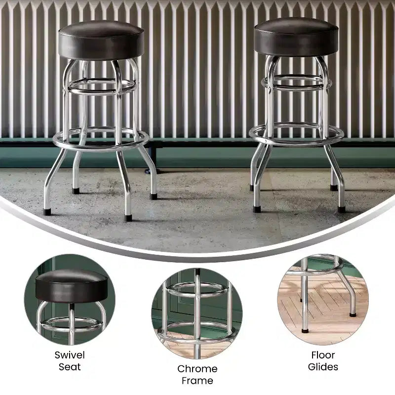 Flash Furniture 2 Pack Double Ring Chrome Barstool
