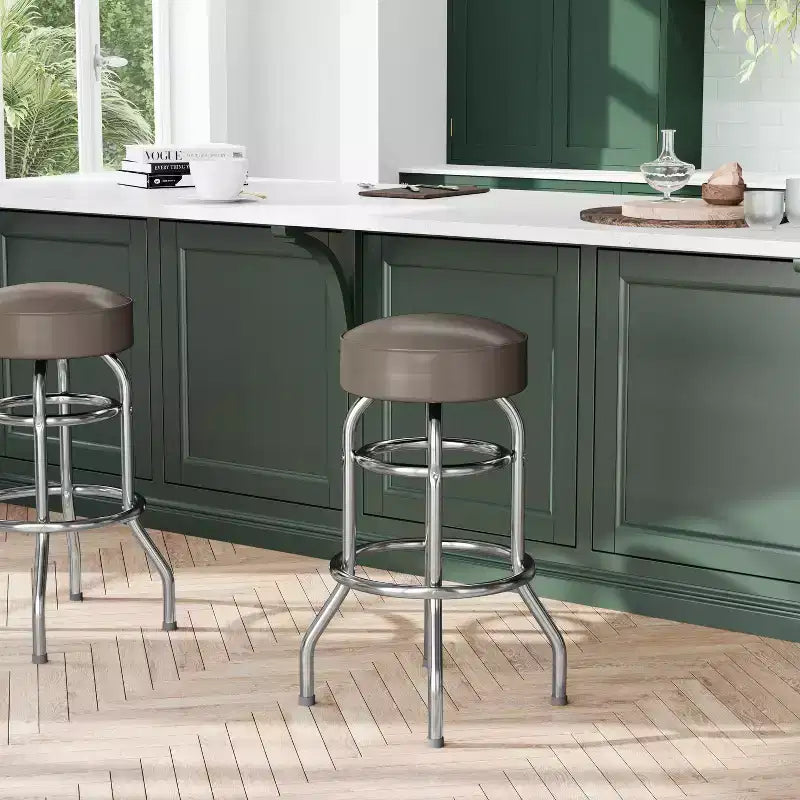 Flash Furniture 2 Pack Double Ring Chrome Barstool