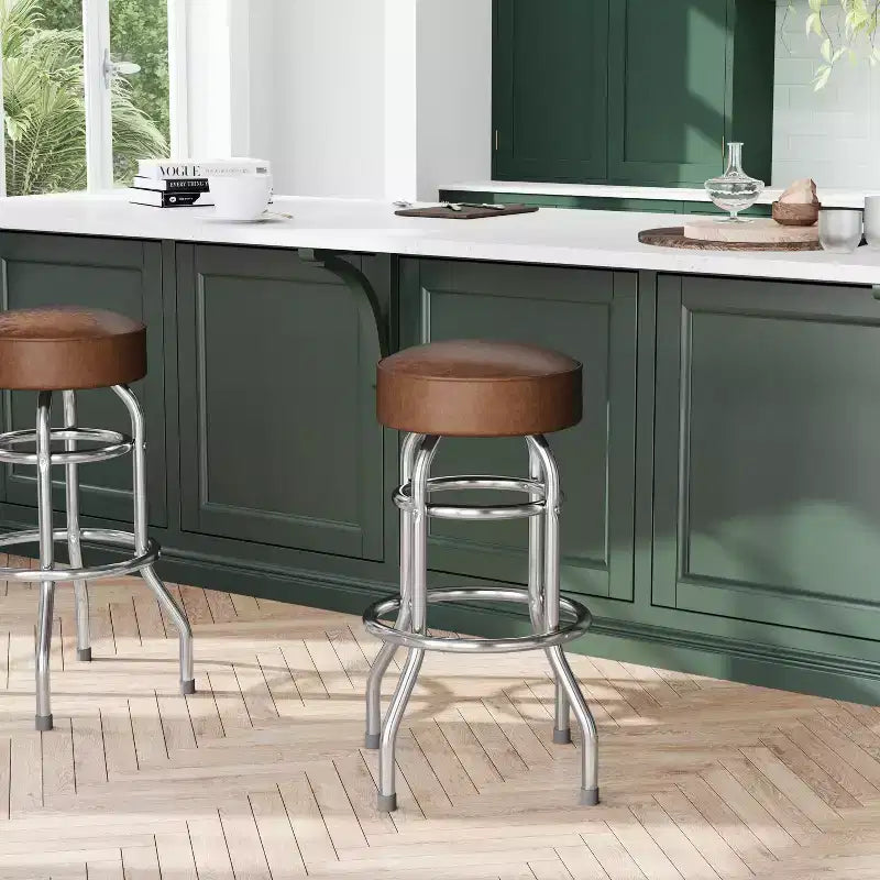Flash Furniture 2 Pack Double Ring Chrome Barstool