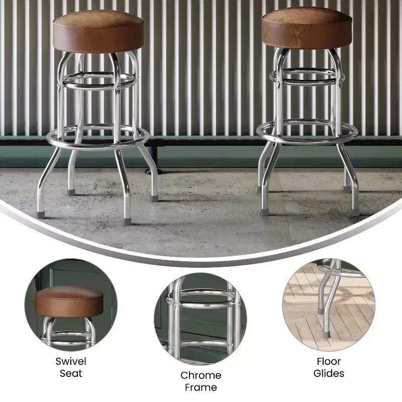 Flash Furniture 2 Pack Double Ring Chrome Barstool