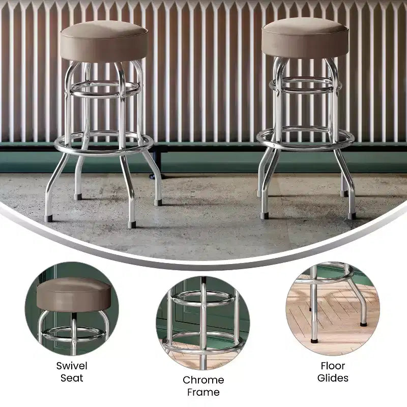 Flash Furniture 2 Pack Double Ring Chrome Barstool