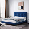Whizmax Bed Frame, Wood Slat Support Bed Frame with Adjustable Height Headboard Button Tufted Upholstered Bed Frame