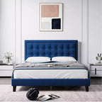 Whizmax Bed Frame, Wood Slat Support Bed Frame with Adjustable Height Headboard Button Tufted Upholstered Bed Frame
