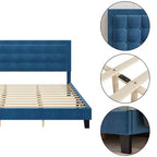 Whizmax Bed Frame, Wood Slat Support Bed Frame with Adjustable Height Headboard Button Tufted Upholstered Bed Frame