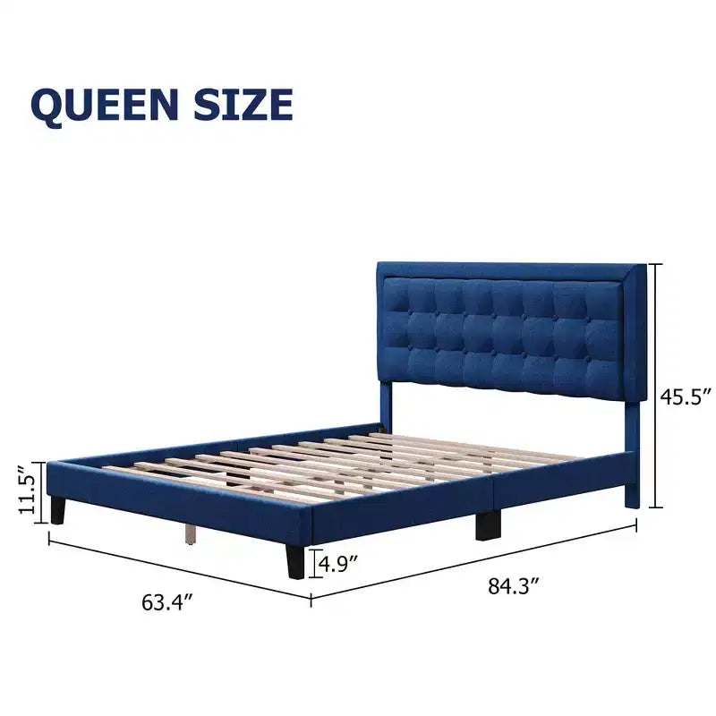 Whizmax Bed Frame, Wood Slat Support Bed Frame with Adjustable Height Headboard Button Tufted Upholstered Bed Frame