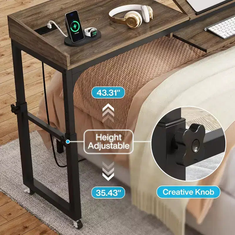 Tavolo da letto Lantine regolabile in altezza con ruote e supporto inclinabile regolabile