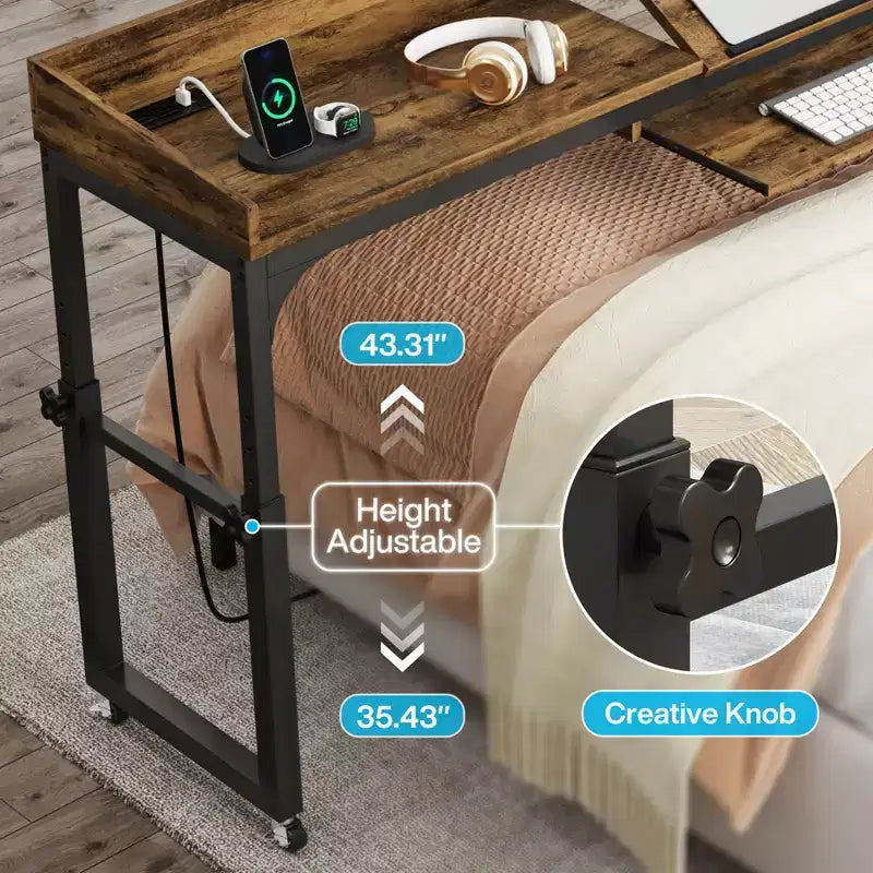 Tavolo da letto Lantine regolabile in altezza con ruote e supporto inclinabile regolabile