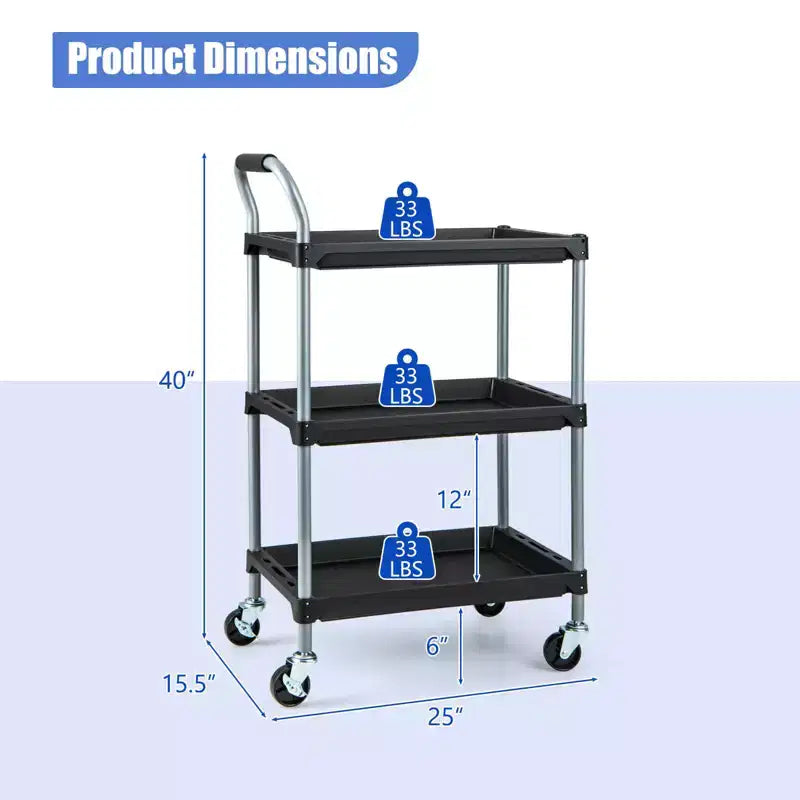 Carrello porta attrezzi multiuso a 3 livelli Costway con ruote universali bloccabili e manico ergonomico