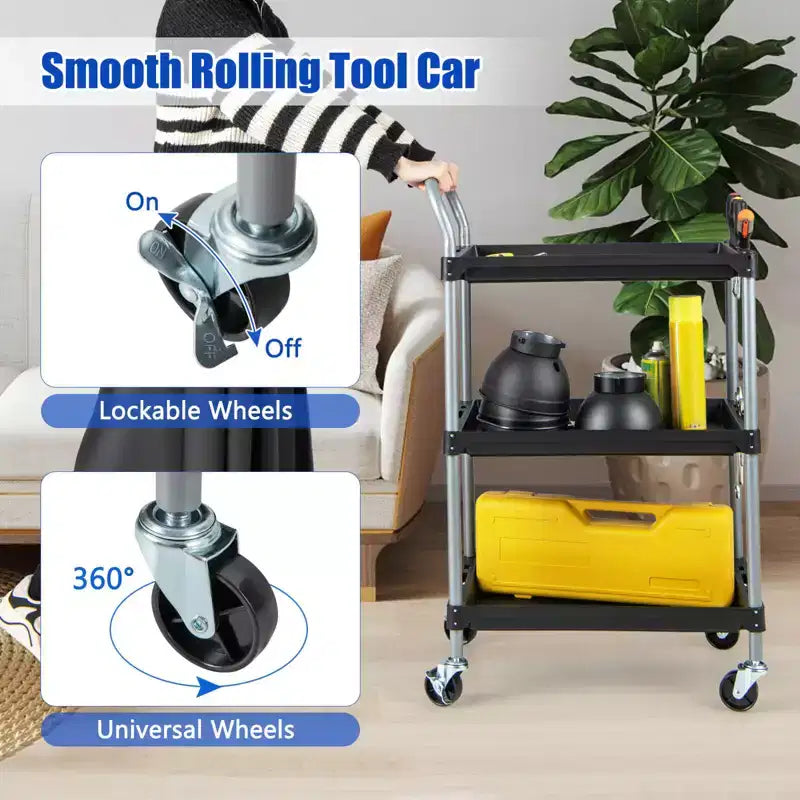 Carrello porta attrezzi multiuso a 3 livelli Costway con ruote universali bloccabili e manico ergonomico