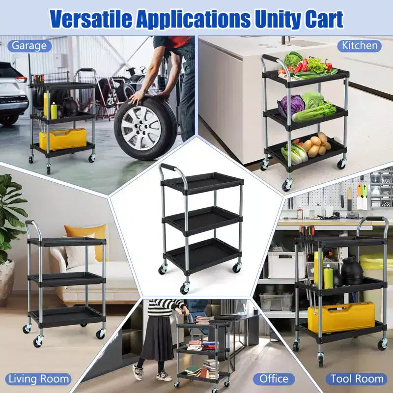 Carrello porta attrezzi multiuso a 3 livelli Costway con ruote universali bloccabili e manico ergonomico