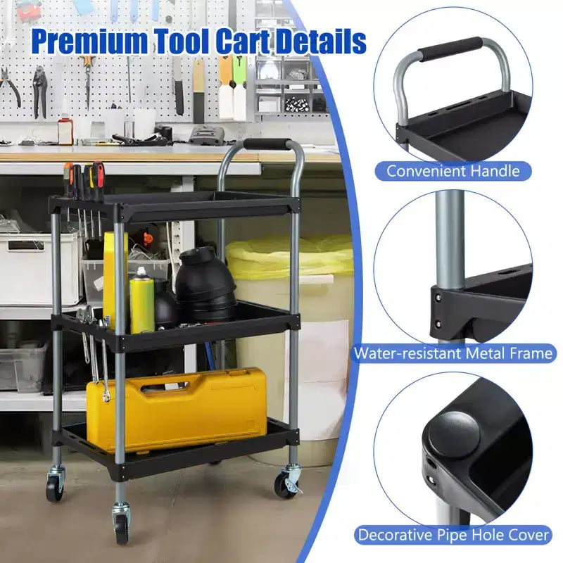 Carrello porta attrezzi multiuso a 3 livelli Costway con ruote universali bloccabili e manico ergonomico