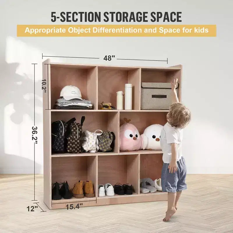 8-Compartment Solid Wood Storage Cabinet, Kids Book Shelf, Kids Toy Storage Organizer for Classrooms