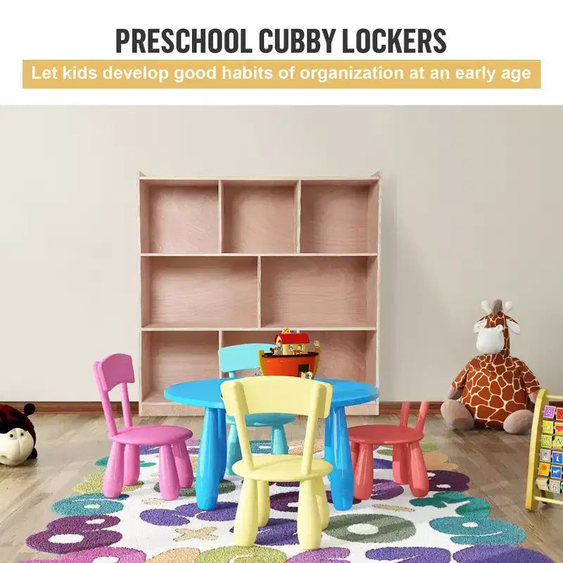 8-Compartment Solid Wood Storage Cabinet, Kids Book Shelf, Kids Toy Storage Organizer for Classrooms