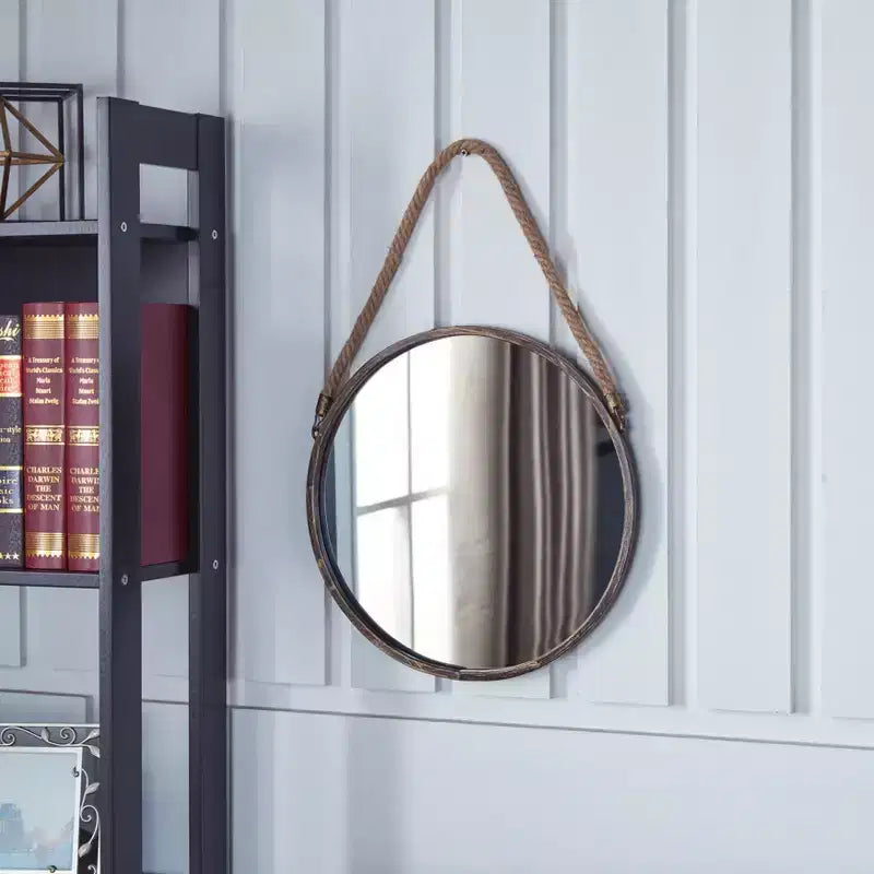 Danya B 15 Gold Patina Round Mirror with Hanging Rope