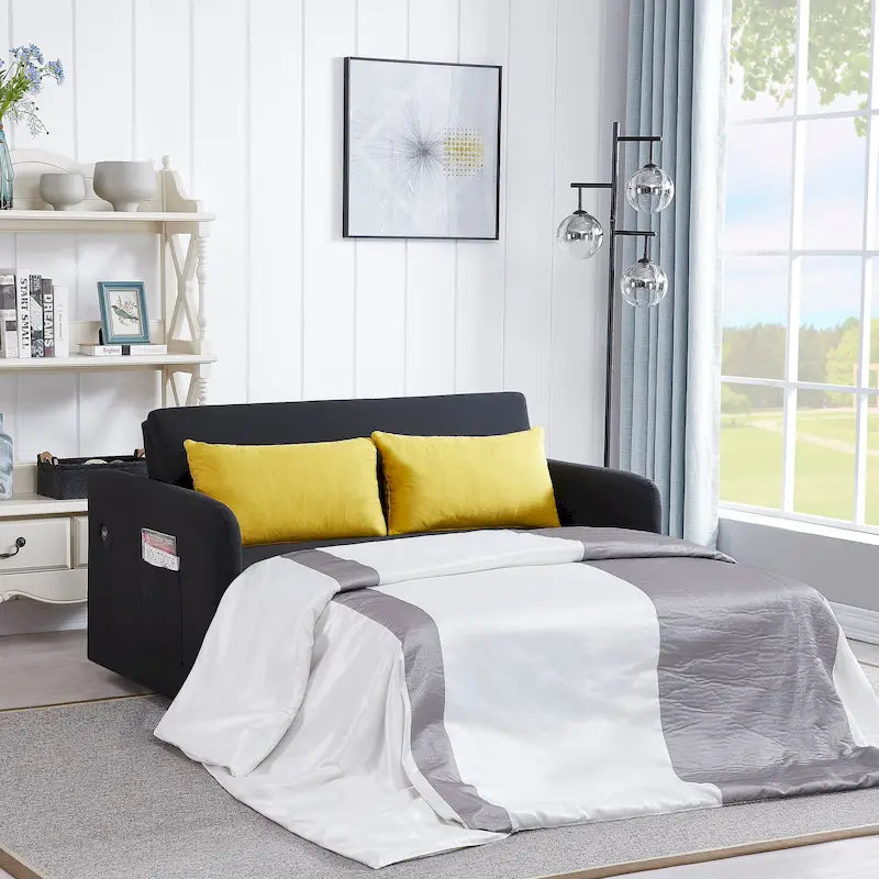 Gray Convertible Sofa Bed for 2 with USB Port