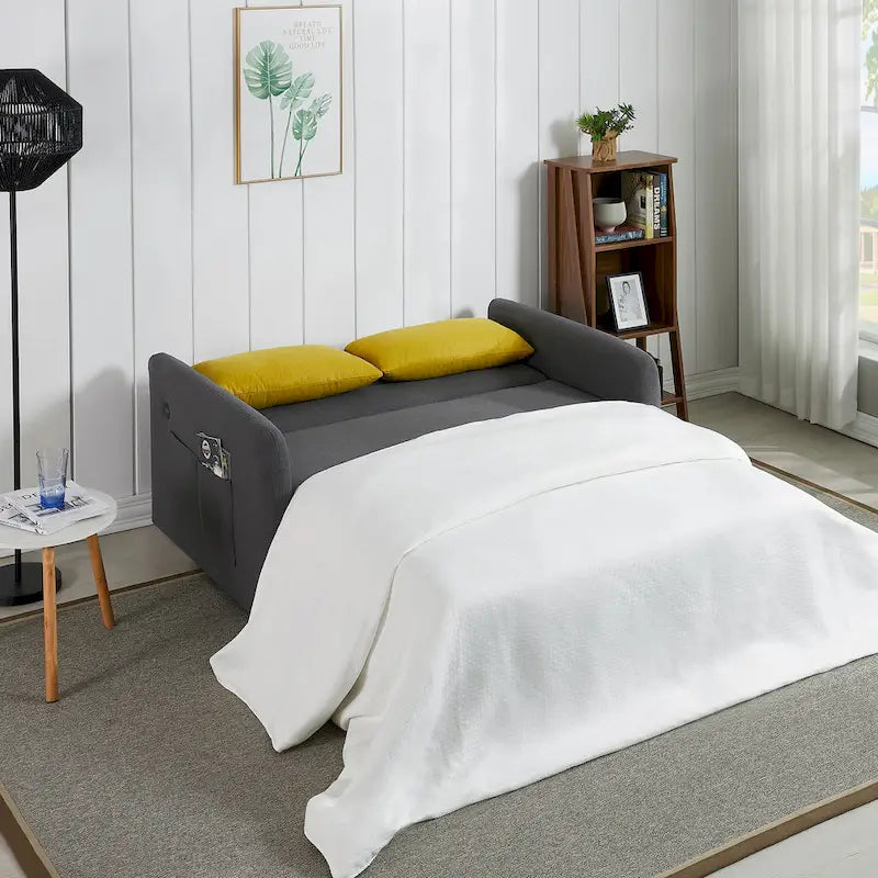 Gray Convertible Sofa Bed for 2 with USB Port