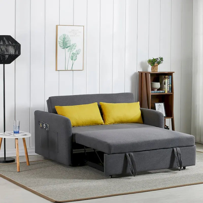 Gray Convertible Sofa Bed for 2 with USB Port