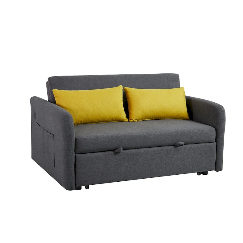 Gray Convertible Sofa Bed for 2 with USB Port