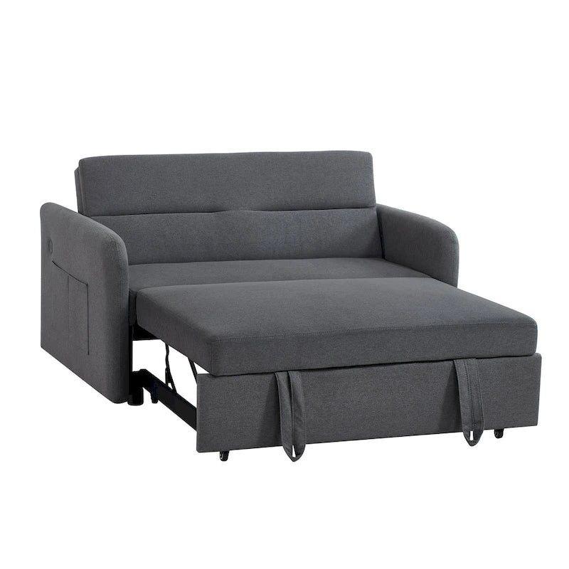 Gray Convertible Sofa Bed for 2 with USB Port